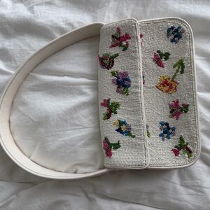 STAUD Tommy Bag White Floral Beaded